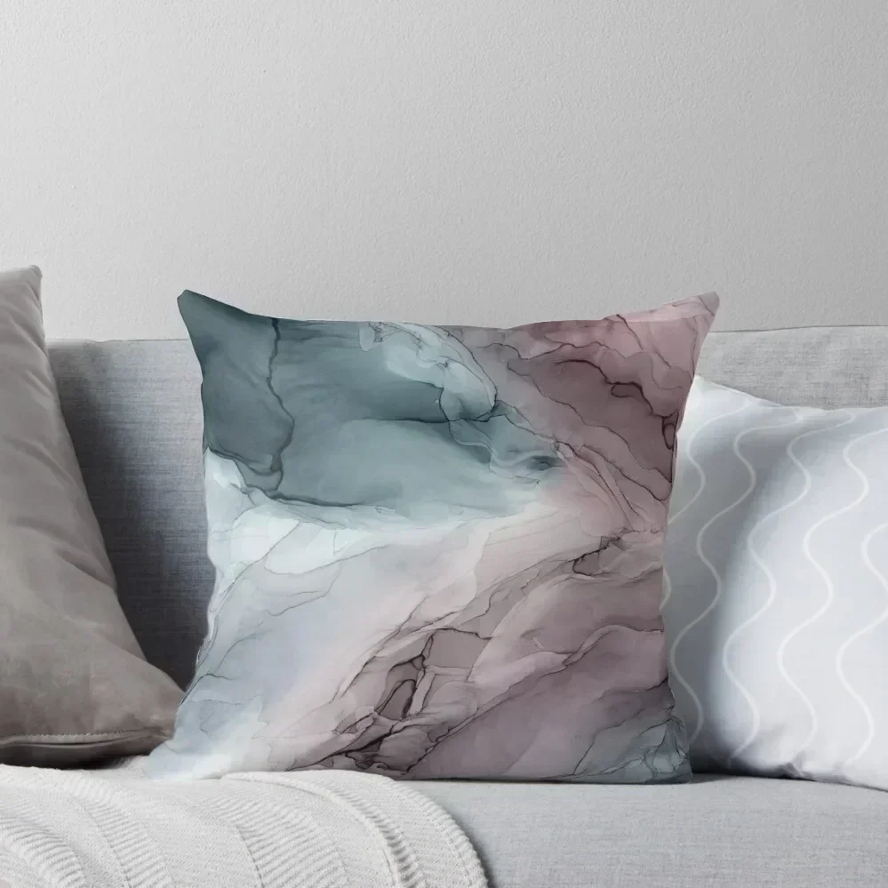 Mauve Blush & Stormy Blue Flow Abstract 2 Throw Pillow Cushions Christmas Throw Pillows Covers pillow