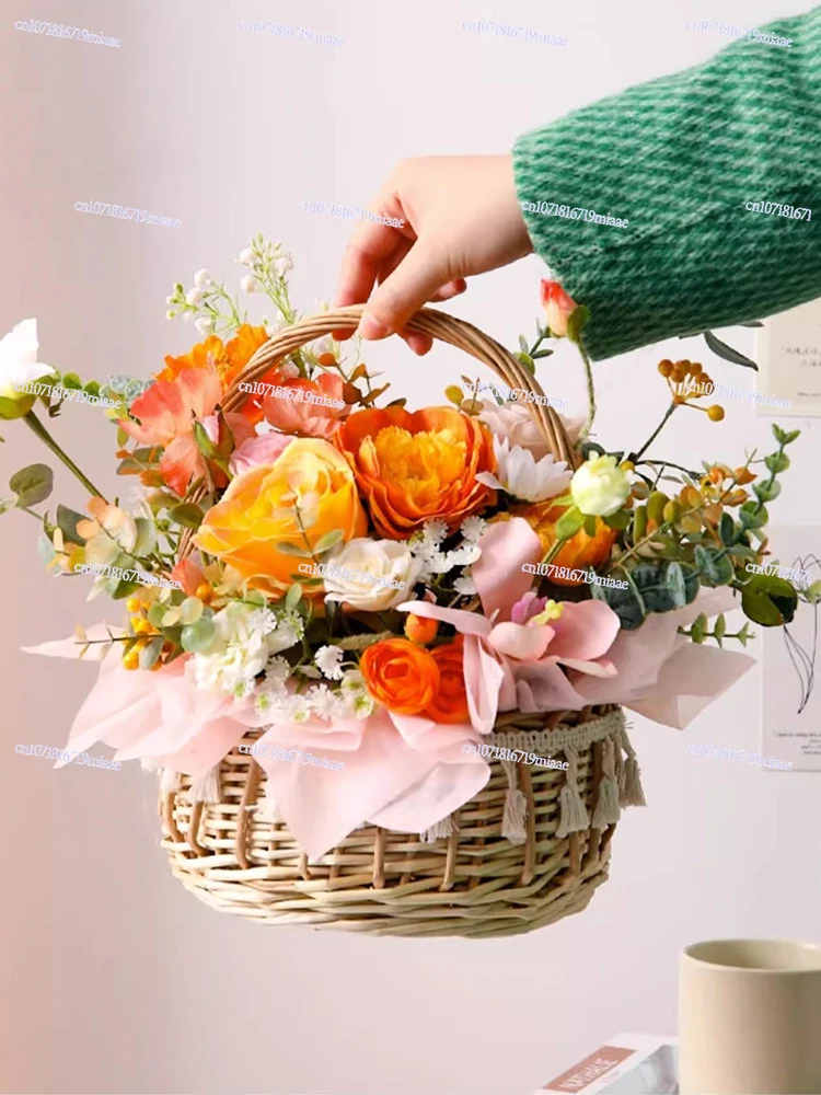 

Match Girl, Prop Basket, Flower Basket, Bamboo Weaving, Portable Flower Mud, Small Pot, Rattan and Willow Flower Weaving Device