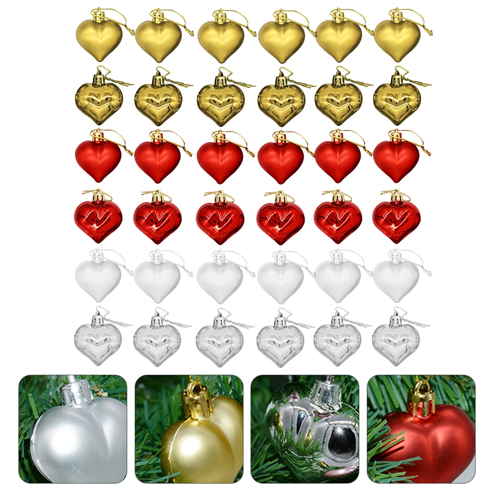 

36 Pcs Ornament Christmas Decoration Tree Baubles Indoor Hanging Ornaments Xmas Heart Shaped