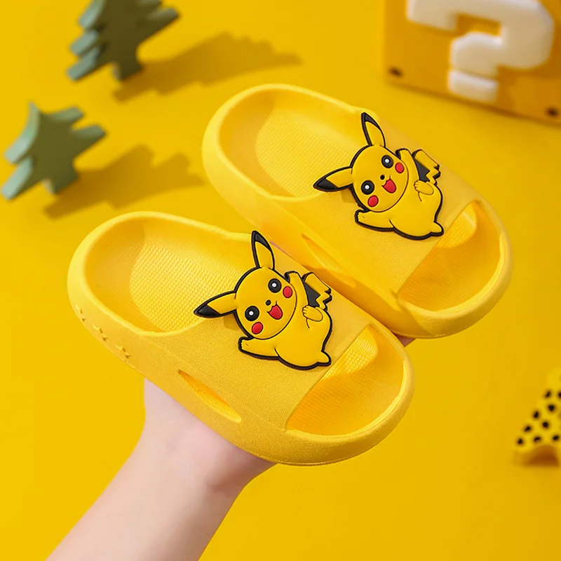 Pokémon Cartoon Pikachu Kids Slippers Boy Summer Thick Bottom Silent Non-slip Step Feeling Baby Sandals Girl Soft Bottom