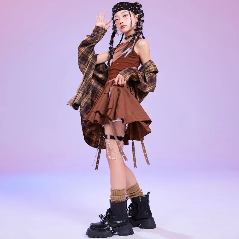 Girls Hip Hop Dance Outfit Plaid Shirt Kpop Performance Clothes Sets Kids Street Dance Suit Children Jazz Stage Costume
