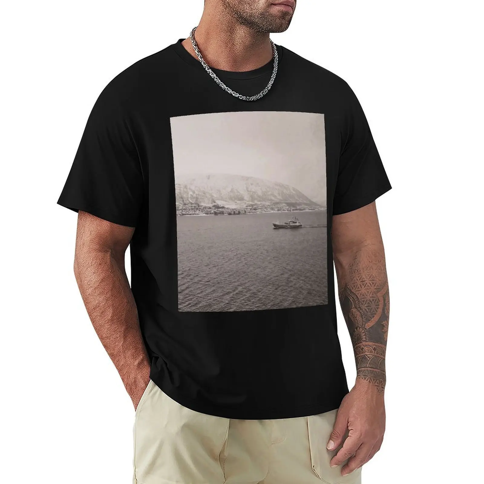 Tromso Lithograph Fishing Boat T-Shirt kawaii clothes for a boy man clothes anime graphic tee shirt men