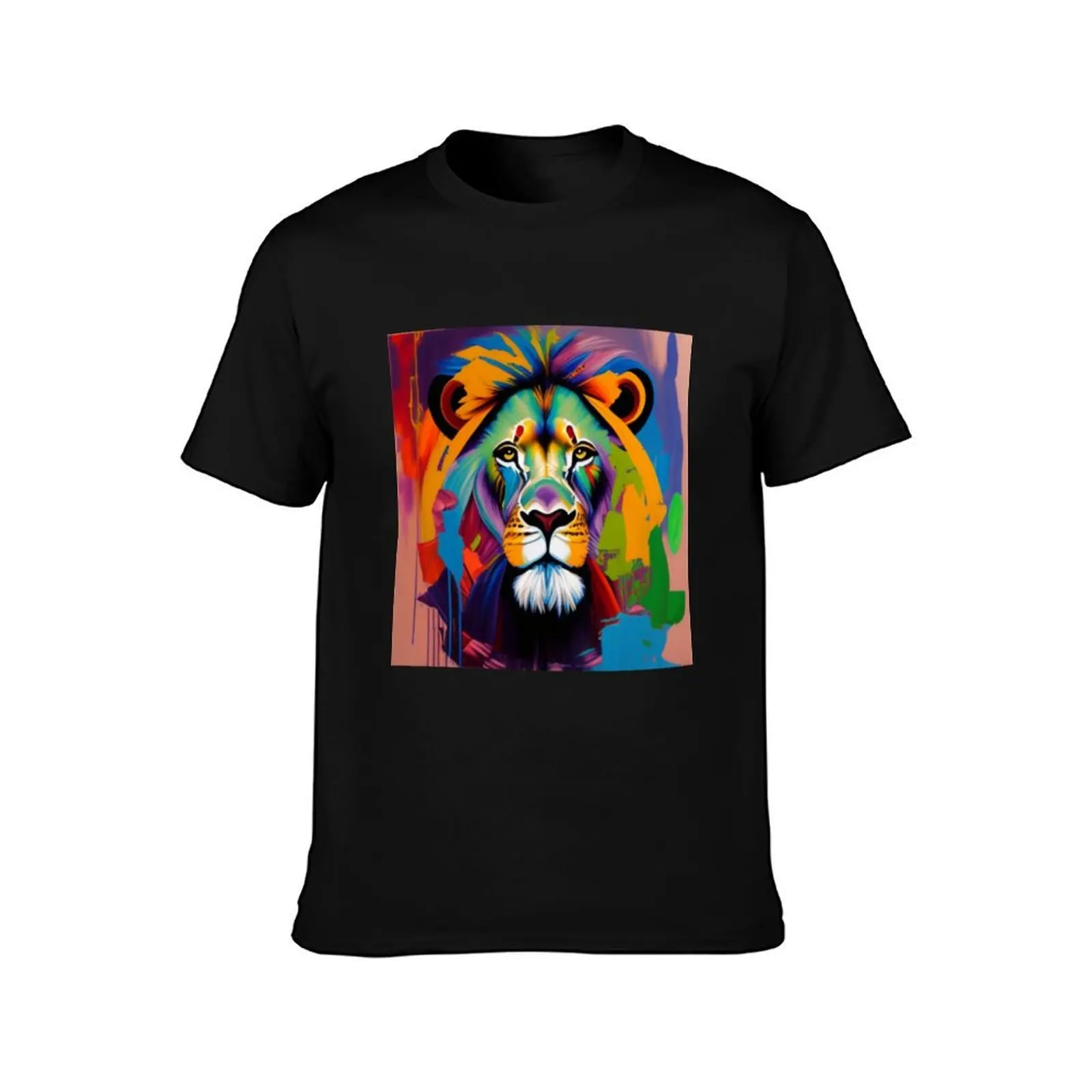 Lions Oil Paint Majestic and Magnificent Face T-Shirt Plus Size Simple Casual Top T-Shirt