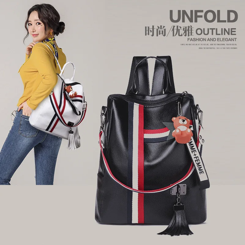 Bolsos blancos y negros para mujer, Mochila De Cuero PU con cremallera a la moda, bolso de hombro cruzado para la escuela, 2021