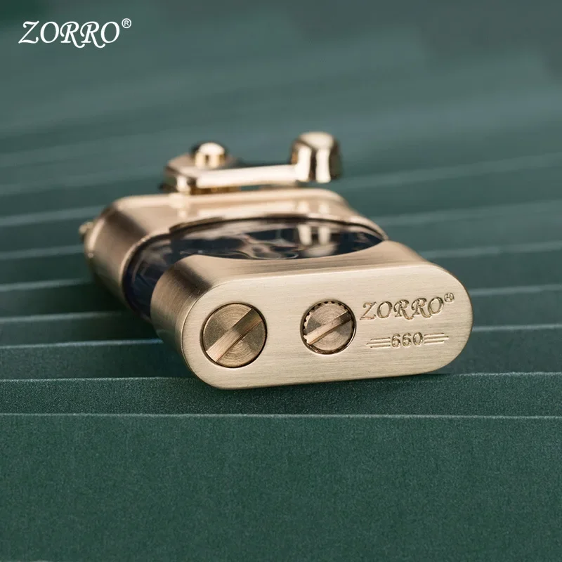 ZORRO New Windproof Metal Kerosene Lighter Transparent Oil Tank Creative Retro Flint Petroleum Lighters Smoking Accessories