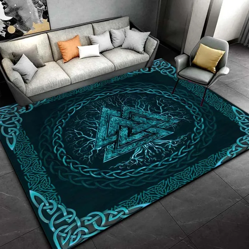 

Кельтский ковер «Древо жизни» для скандинавского стиля. Домашние древние символики. Сине-зеленый декоративный ковер. Противоскользящий ковер можно стирать в машине.