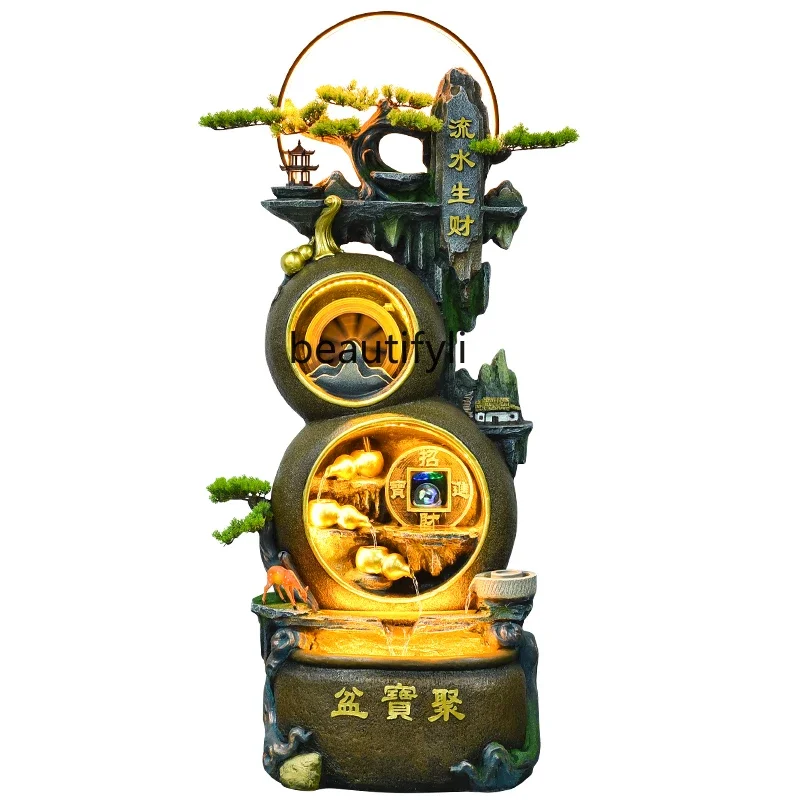 Lucky feng shui wheel hoist rockery flowing water fountain ornament circulating water office making money decoration