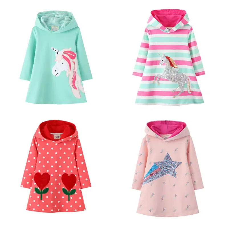 Jumping Meters 2-7T vestido con capucha de dibujos animados para niñas, traje de manga larga para niños, moda para niños, gran oferta, otoño,