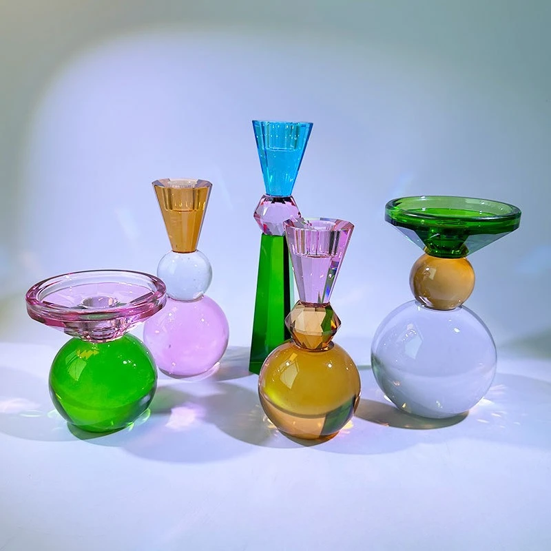 1Pcs Colorful Crystal Candlestick Desktop Decoration Romantic Candlestick Molten Wax Burner Transparent Candlestick