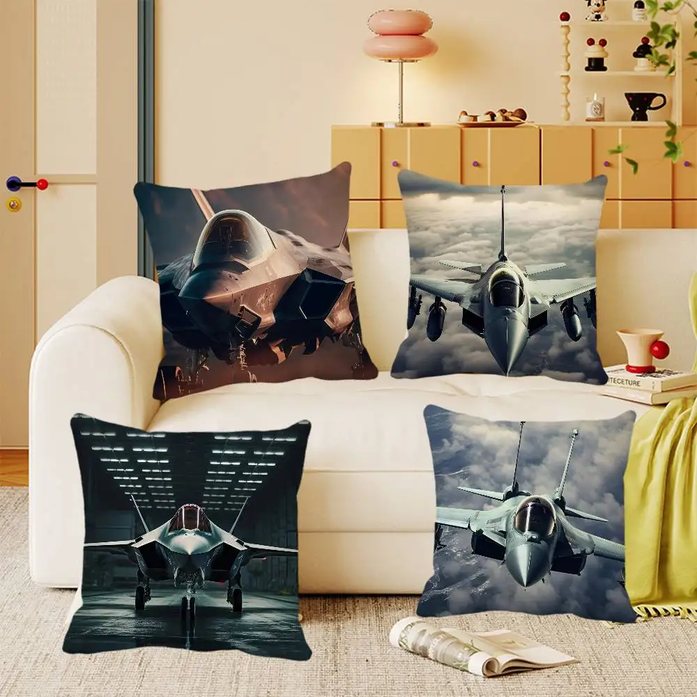 Combat Aircraft F35 Fighter Eurofighter Typhoon V3 Airplane Pillow Case Square Sofa Leisure Comfort Cushion Car Home Decoration