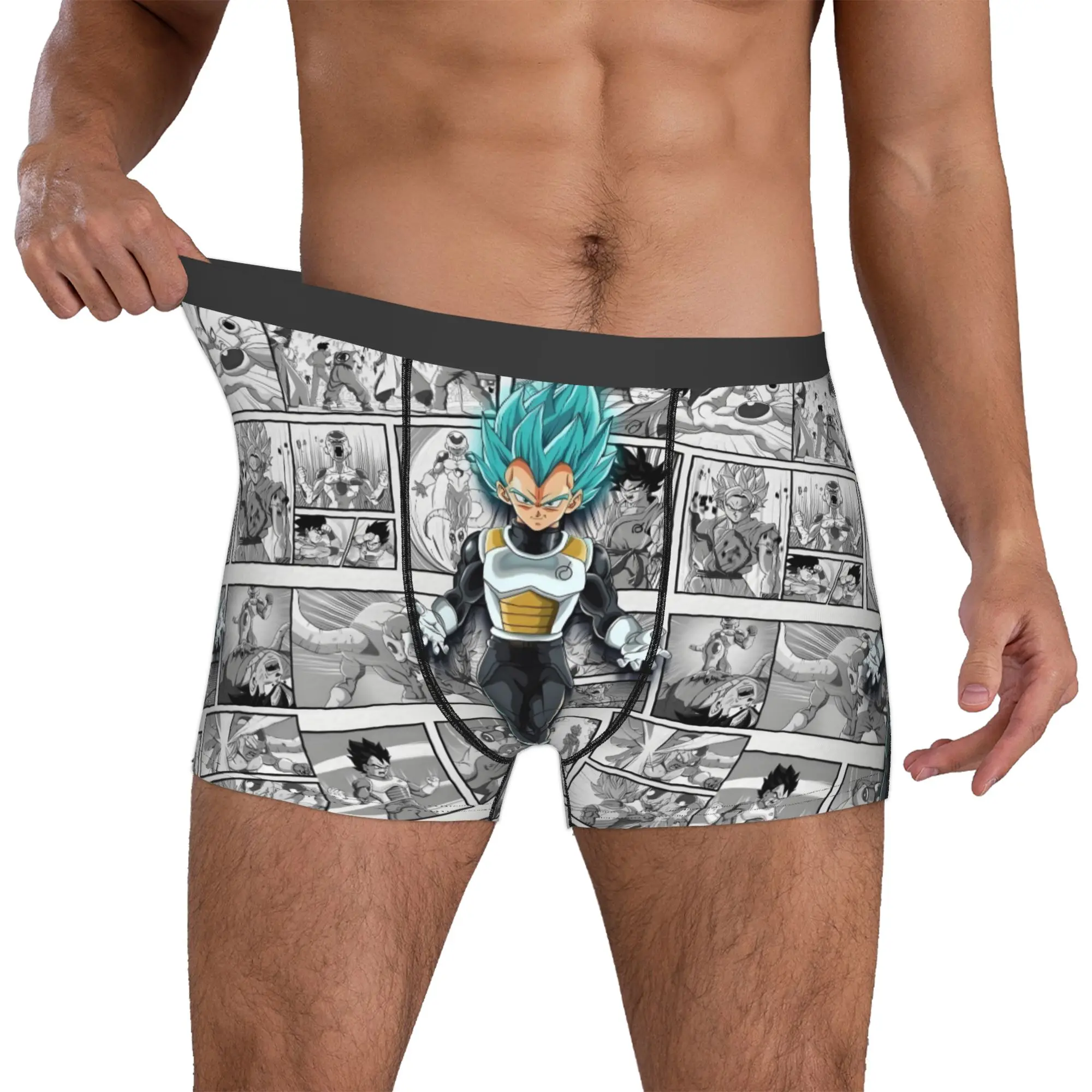 Maßgefertigte Herren-Unterwäsche mit DBZ Vegeta Cartoon-Motiv, Manga-Boxershorts, Weiche Unterhosen