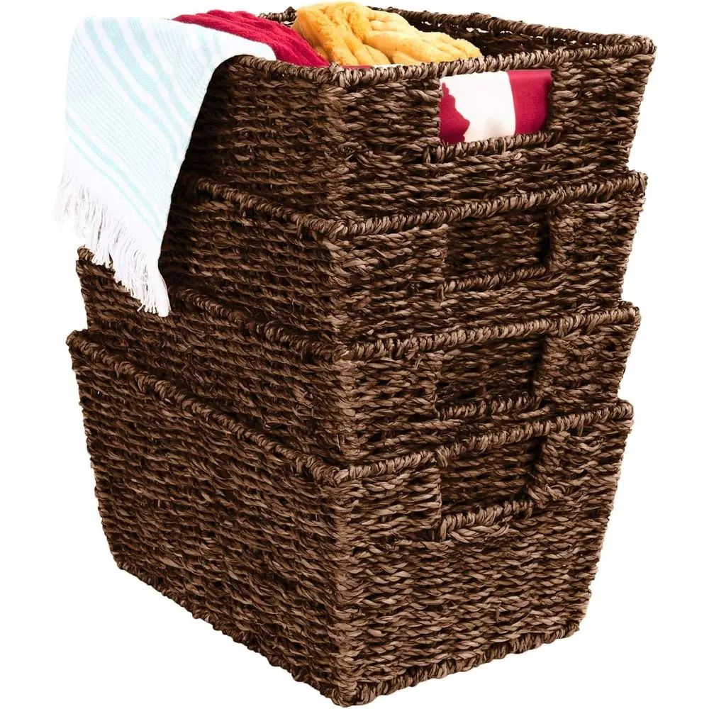 

Stackable Seagrass Baskets for Storage, Laundry, and Organization in Living Spaces - Brown