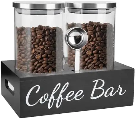 

Airtight Coffee Canisters Set - 2x 50oz Glass Jars with Scoop & Lid for Coffee, Sugar, Tea, Nuts - Kitchen Storage