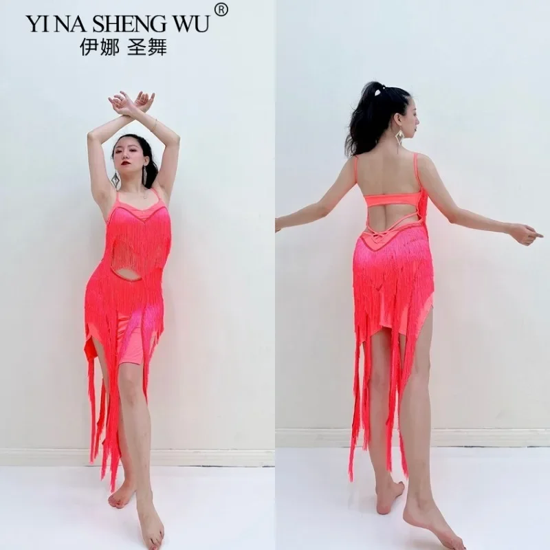 Uniformes de práctica de danza del vientre Oriental para mujer, falda con borlas, disfraz de actuación de Salsa latina, ropa de baile de entrenamiento de grupo