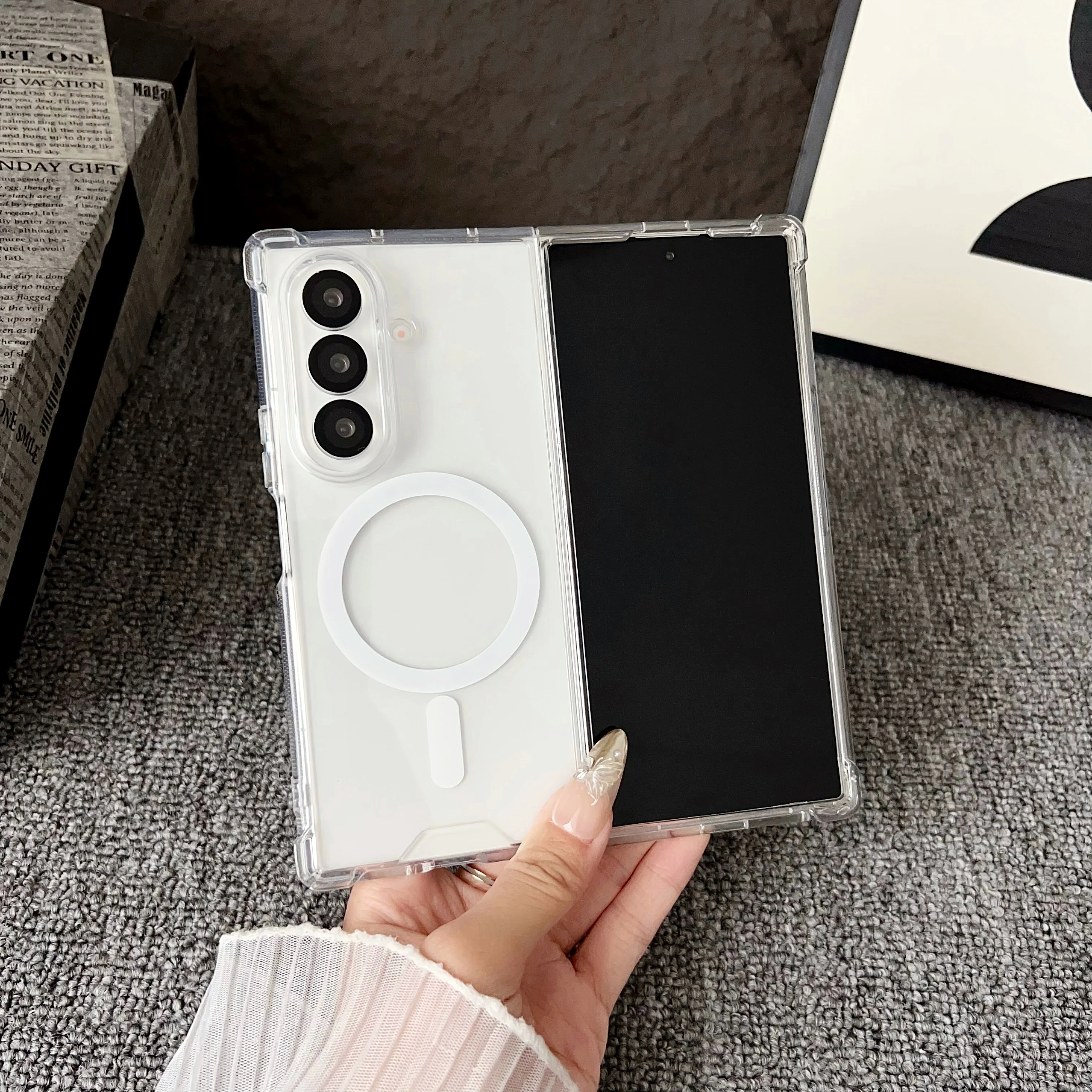 

For Samsung Galaxy Z Fold 7 6 Case Magnetic Shockproof Transparent Hard PC Back +Soft TPU Folding Cover For Galaxy Z Fold7 6 ﻿