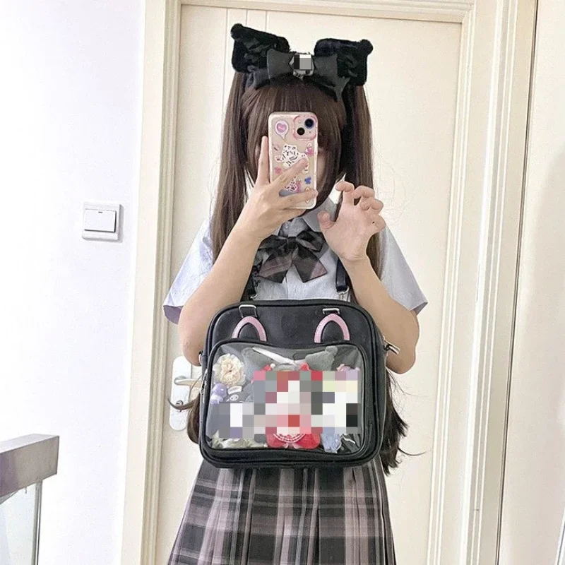 اليابانية Preppy نمط Kawaii مربع بولي Tote حمل حقيبة كتف مدرسة ركاب JK فتاة موحدة شفافة حقيبة كروسبودي حقيبة يد المرأة