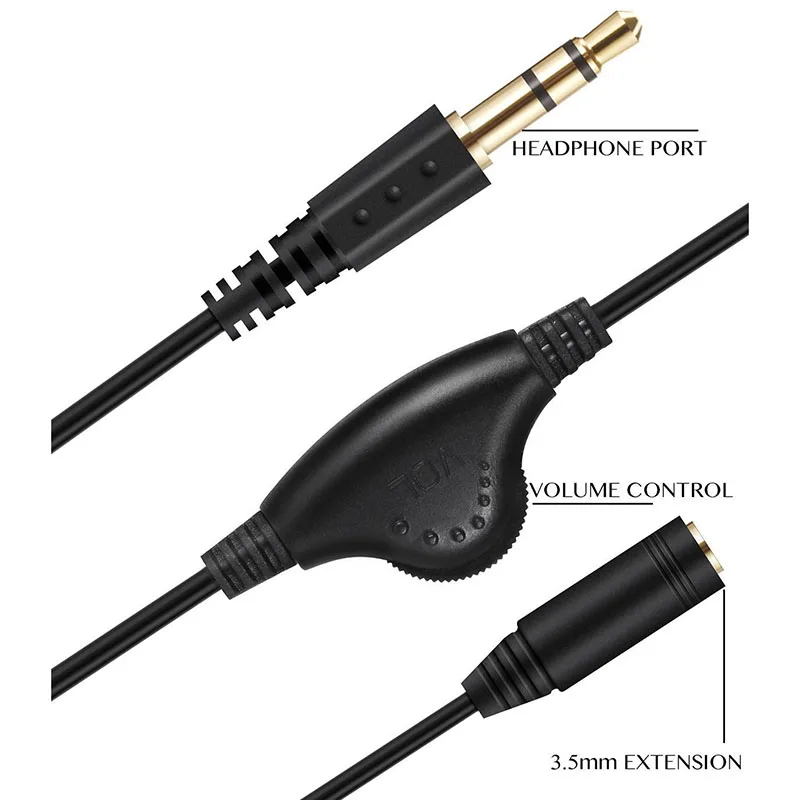 3.5mm Jack AUX Male to Female Adapter Extension Cable Audio Stereo Cord with Volume Control Earphone Headphone Wire A07