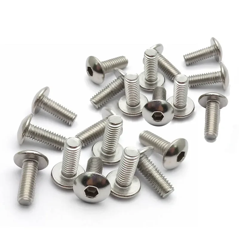 200pc M2 M2.5 Big Flat Round Head Inner Hexagon Screws Bolts Large Umbrella Head Mushroom Heads Round Bolts Stainless Steel 4-12