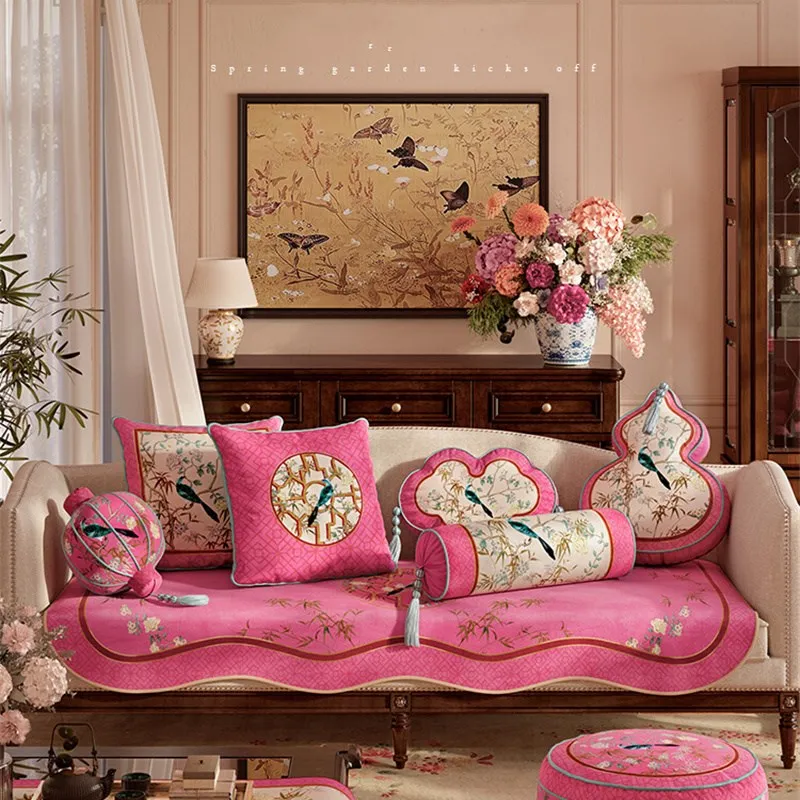 Capa de almofada quadrada luxuosa, veludo rústico com padrão de cenário chinoiserie, fronhas decorativas 45x45cm