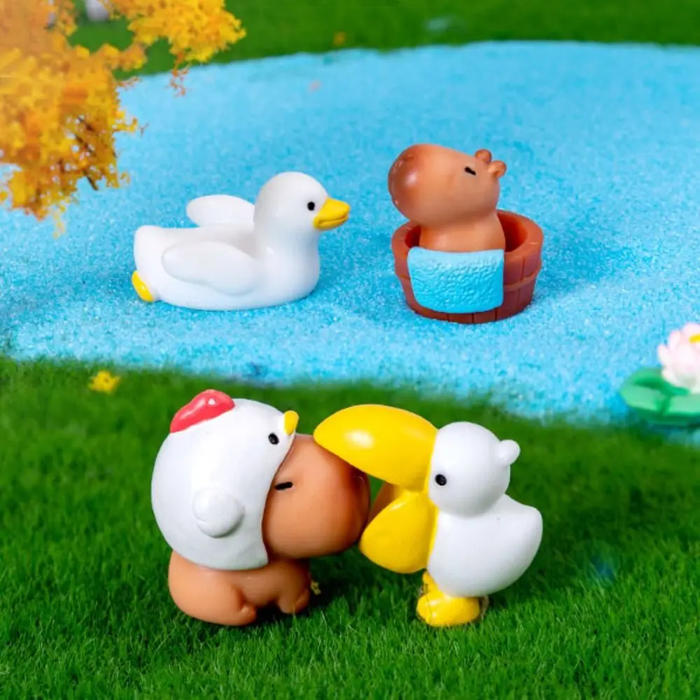 Estatua de capibara de dibujos animados de resina, accesorios rosas, figuritas de capibara en miniatura, adorno de coche, micropaisaje, Mini figura de animales