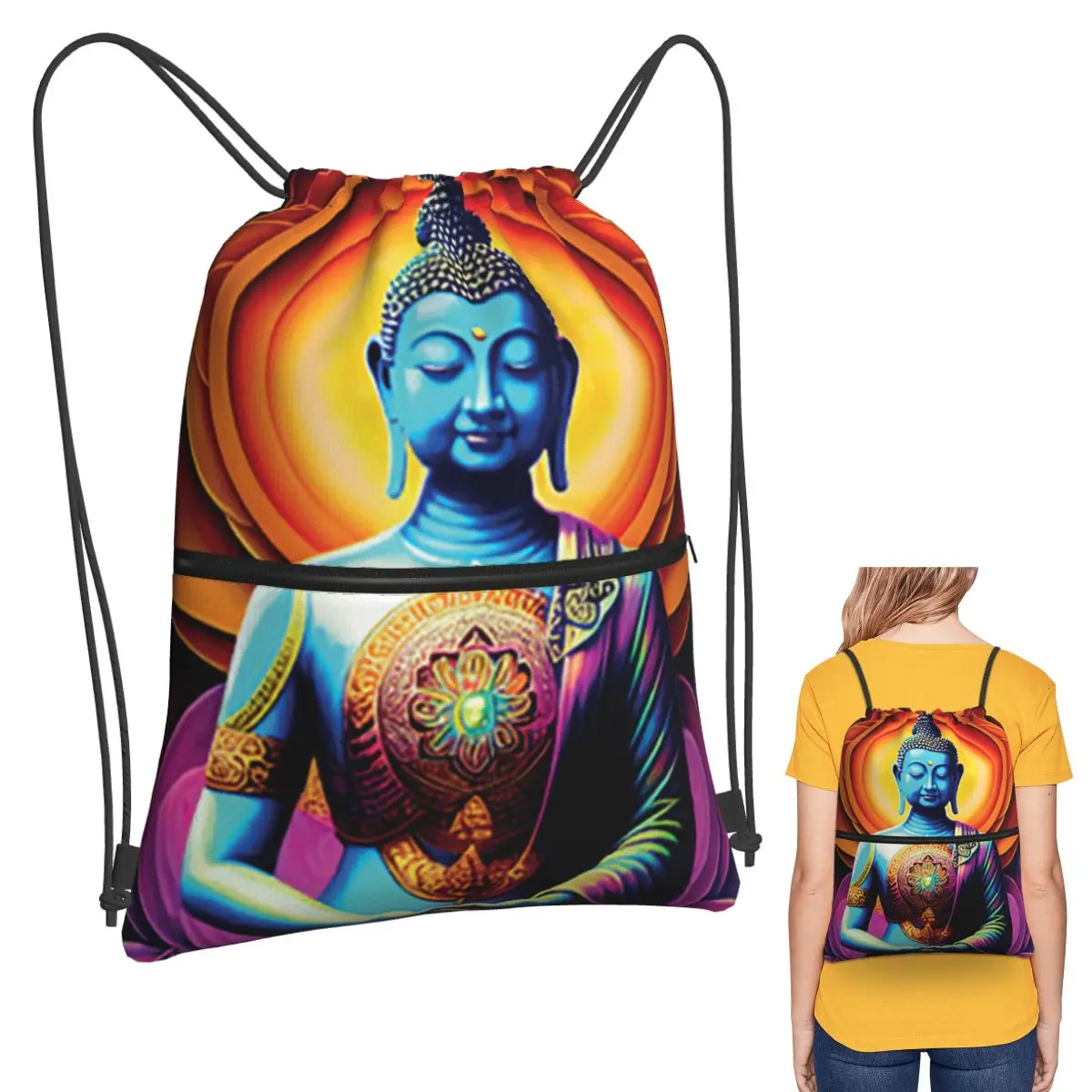 Buddha Mandala Flower Backpacks Fashion Drawstring Bags Sundries Bag Book Bags for Man Woman Students
