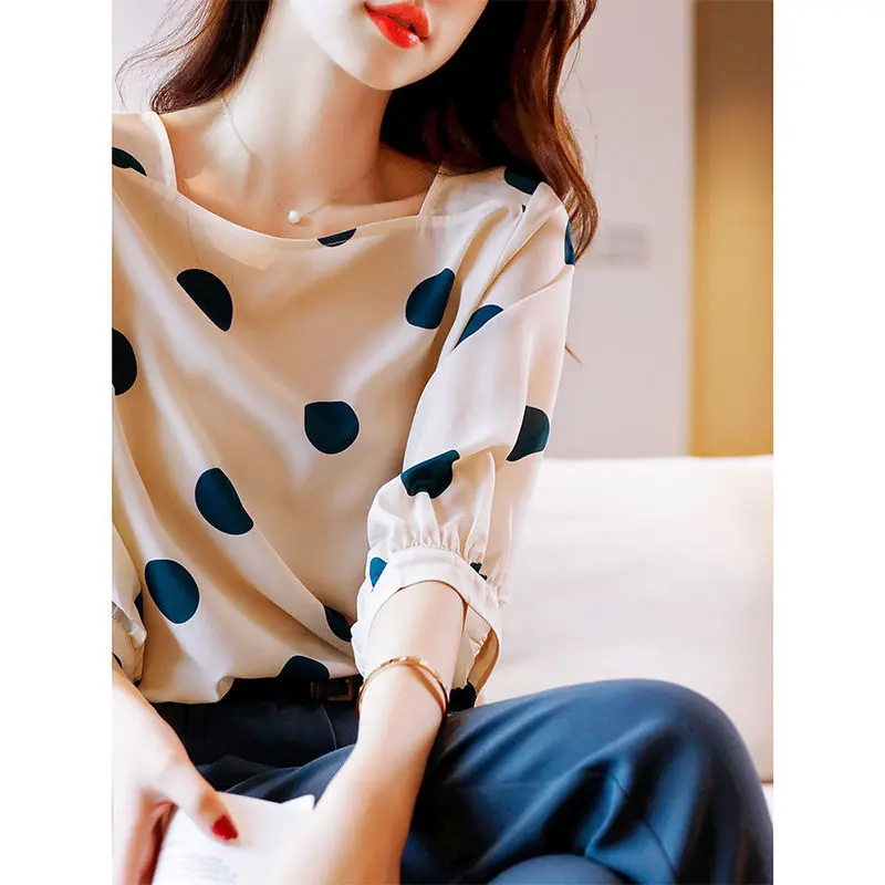 Fashion Polka Dot Elegant Blouse Women New Classic Half Sleeve Slash Neck Lady All-match Chiffon Pullover Comfortable Shirt