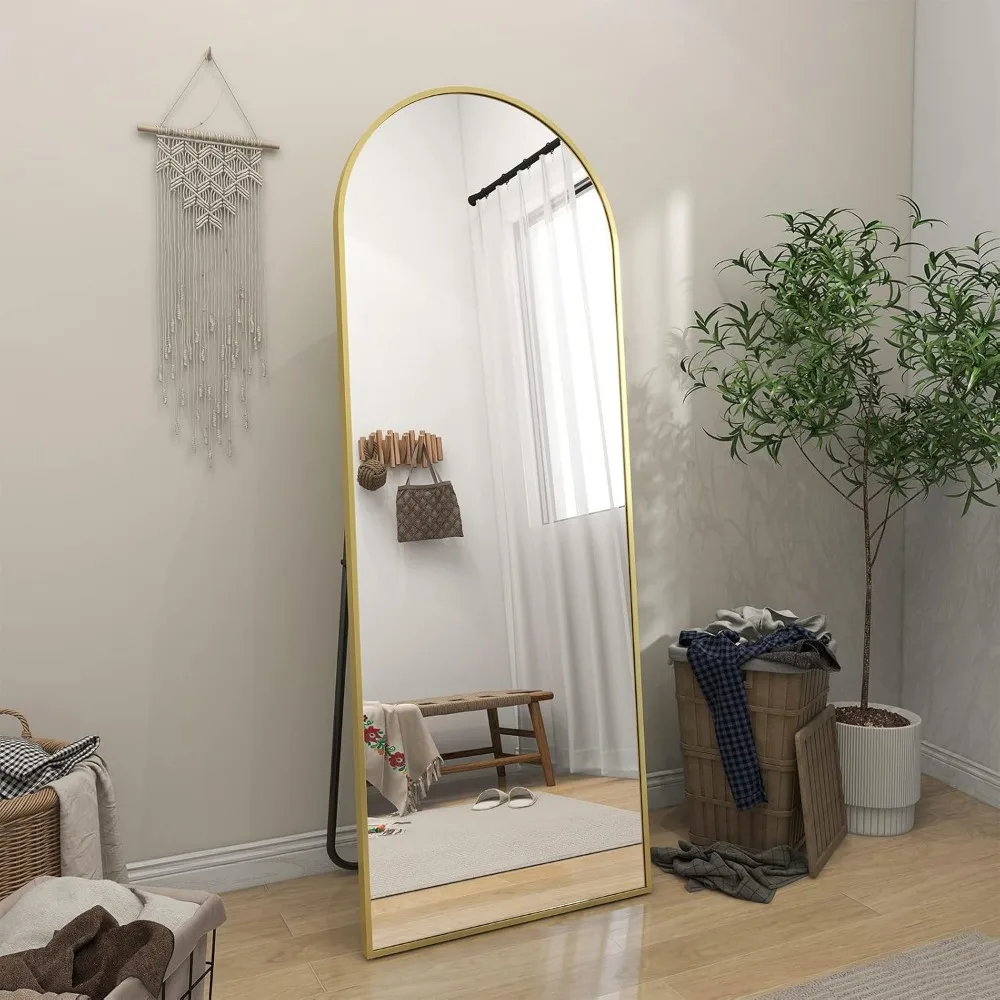 Espejo de piso de arco de 64 "x 21", colgante de pared de longitud completa o inclinado arqueado, espejo de cuerpo completo con soporte para dormitorio, vestidor