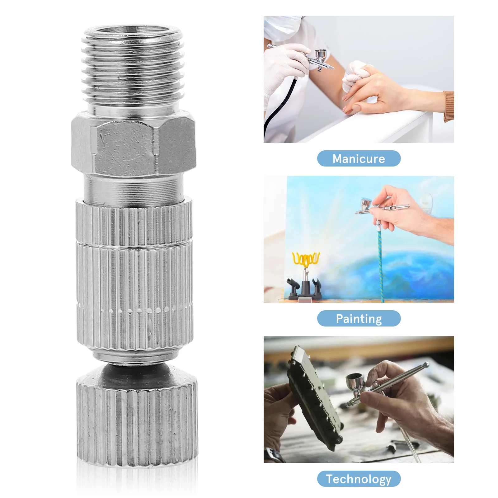 Quick Release Airbrush Coupler Self-lock Hose Connector Release Adapter (สีเงิน) ขั้วต่อท่อแอร์บรัช