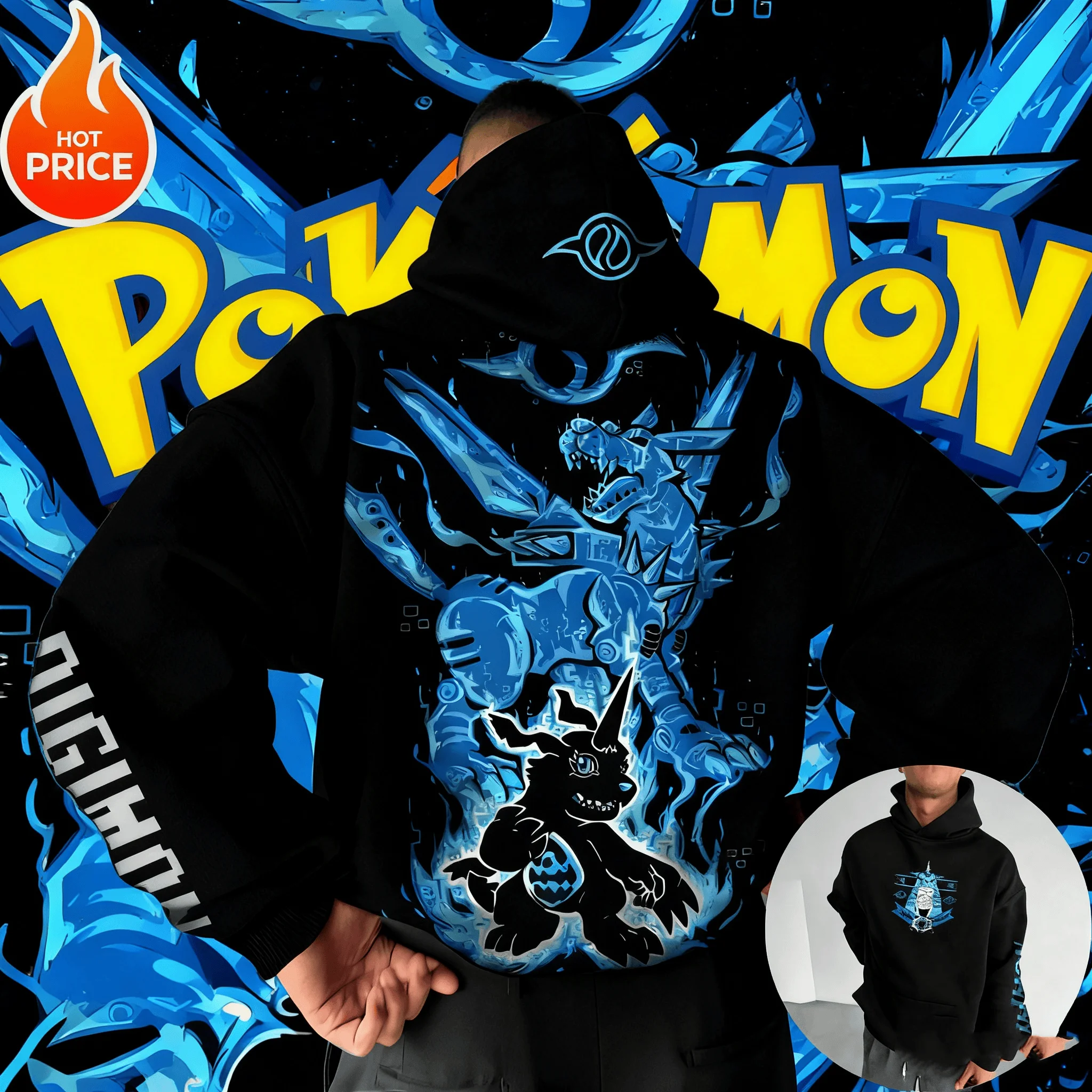 أنيمي Pok É Mon الأسود Agumon الميكانيكية الديناصور نمط 2025 الخريف/الشتاء جديد الرجال النساء موضة عادية قلنسوة من القطن