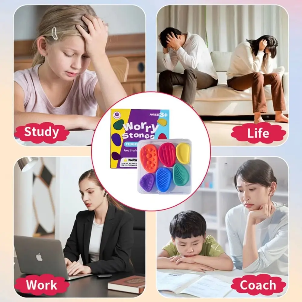 6 pz/set Strutturato Morbida Preoccupazione Pietra Agitarsi Rilassante Nessun Rumore Bambini Pietra Sensoriale Creativo Silicone Strutturato Preoccupazioni Rocce
