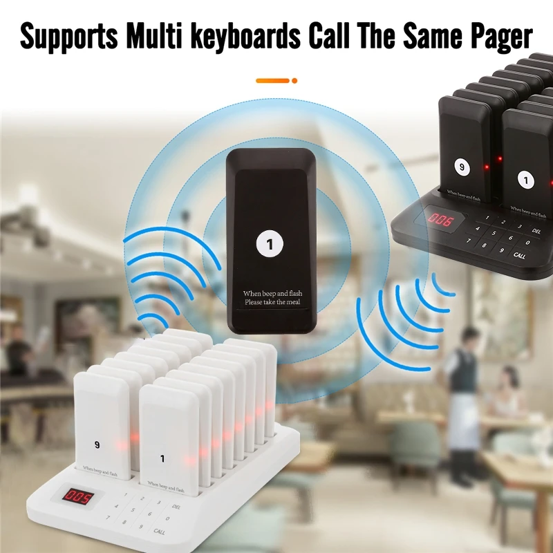 Wireless Meal Picker Set Calling System Beeper Buzzer Restaurant Guest Queuing Number Calling Device 1 Transmitter+16 Pagers