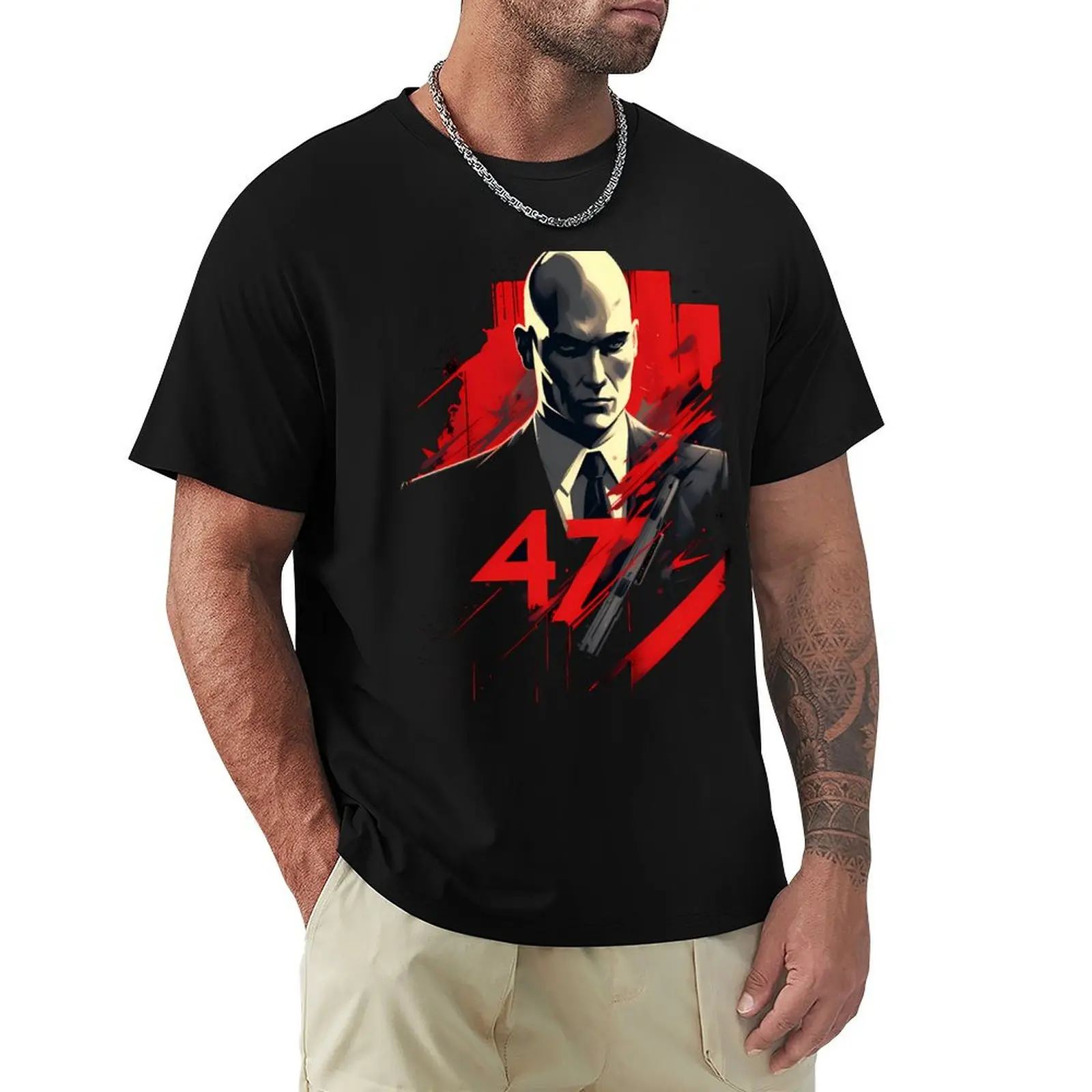 agent 47 T-Shirt Fashion Graphic Tee for Men