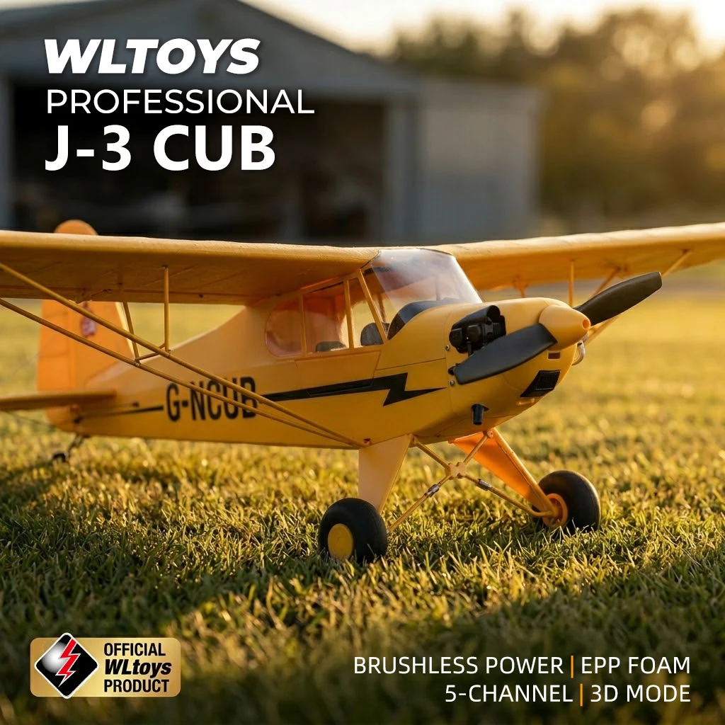 WLtoys A160 J-3 Cub RC Airplane, 1406 Brushless Motor 5CH 3D/6G System Remote Control Plane, RTF with X-Pilot Stabilization Gyro, Includes 2 Batteries for Extended Flight Time