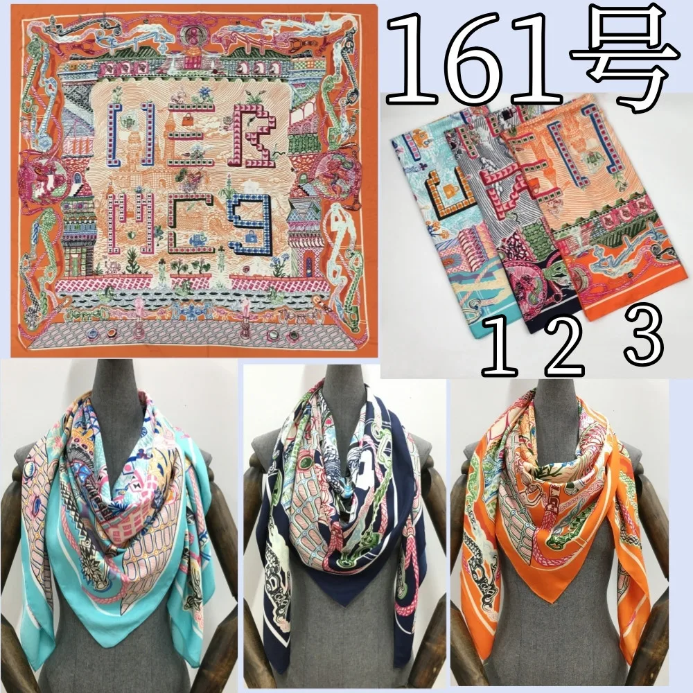 130cm Letter Printed Silk Like Head Scarf for Women Satin Large Hair Scarves - 50\