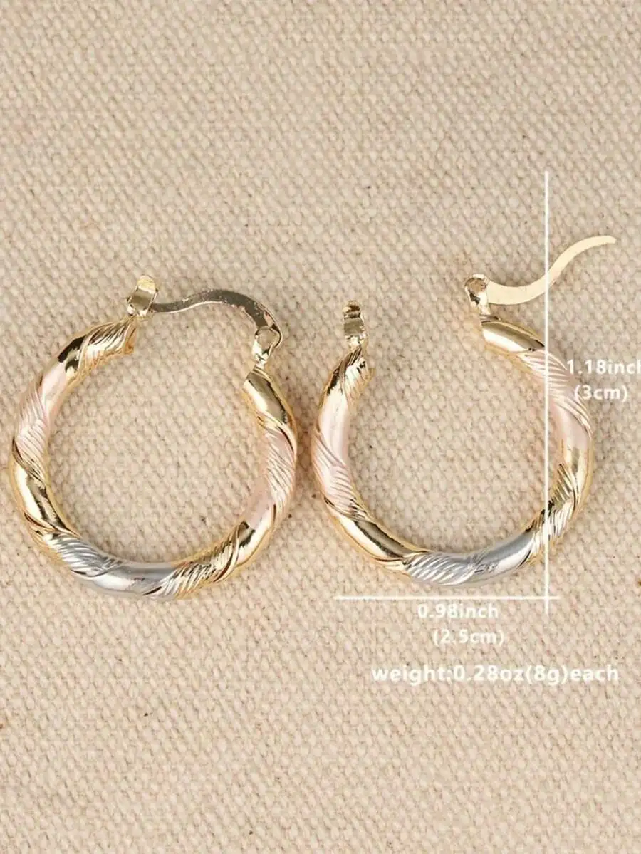 

Twisted Two-Tone Gold Plated Hoop Earrings For Women, Bohemian Style Daily Jewelry Gift For Any Occasion