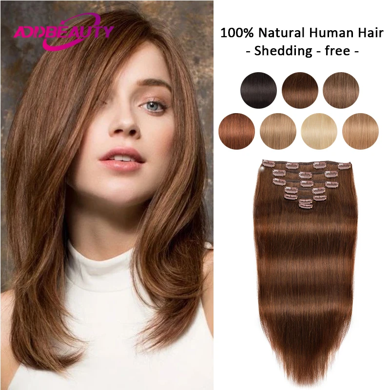 Extensiones de cabello humano con Clip, cabello humano liso, cabeza completa, 613, 7 unidades