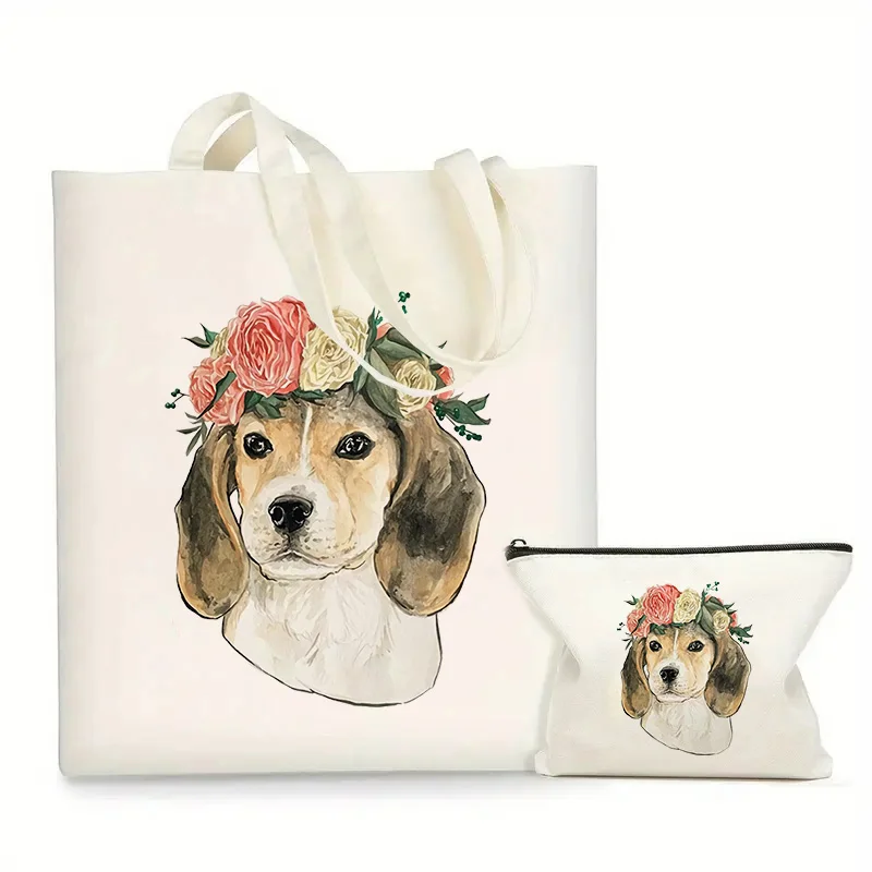 

Многоразовая сумка для покупок с принтом бигля, набор косметичек, женские холщовые сумки-тоут, эко-сумка с принтом, сумки-шопперы с мультяшным рисунком, сумки через плечо