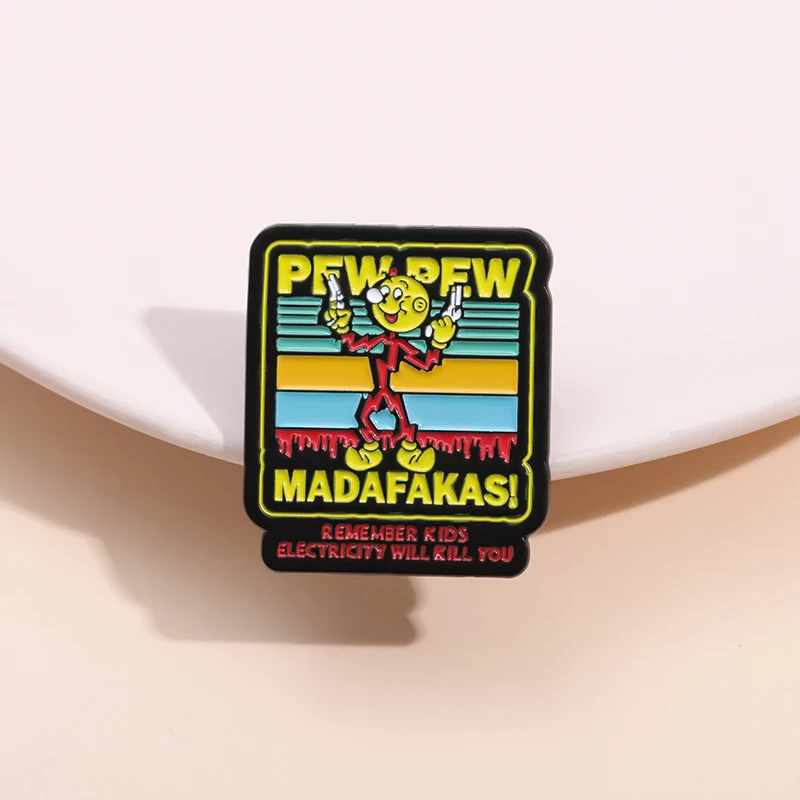 Pew Pew Electricity Kilowatt Madafakas Enamel Pins Power Company System Brooches Metal Lapel Badge Backpack Decorative Jewelry