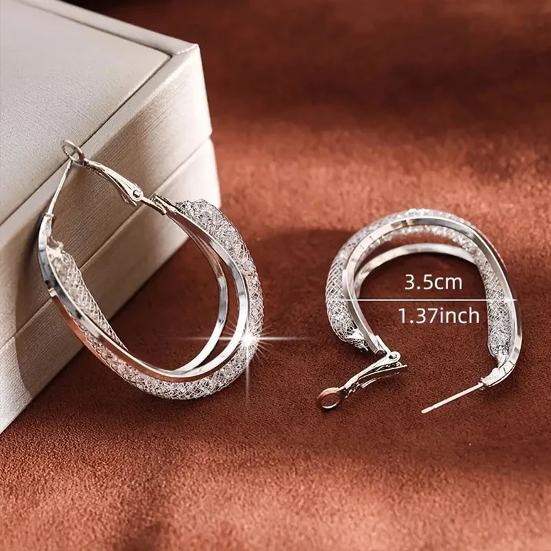 Gold Color Crystal Stone Hoop Earrings Twisted Metal Shape Silver Plating New Fashion Women Earrings Party Jewelry Birthday Gift image 3