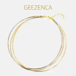 GEEZENCA Italian Electroplating Craft S925 Silver Tricolor Choker Necklace Multi Chain Torques Necklace High Quality Luxury Gift