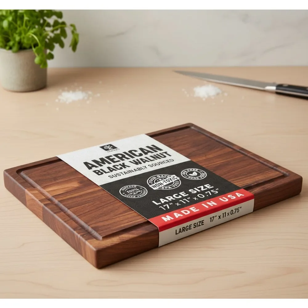 

Premium Walnut Wood Cutting Board - Reversible Chopping Board with Juice Grooves, Charcuterie Serving Tray for Kitchen