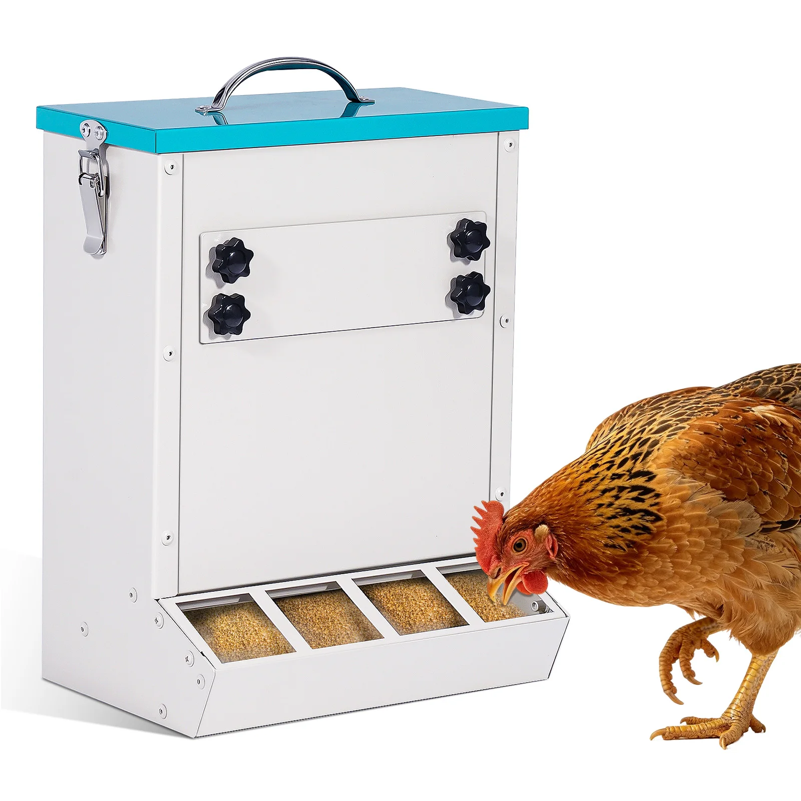 Hangable Feed Trough With Screws Stainless Steel Chicken Feedeing Tool Chicken Feeding Trough With Cover For Duck, Goose, etc
