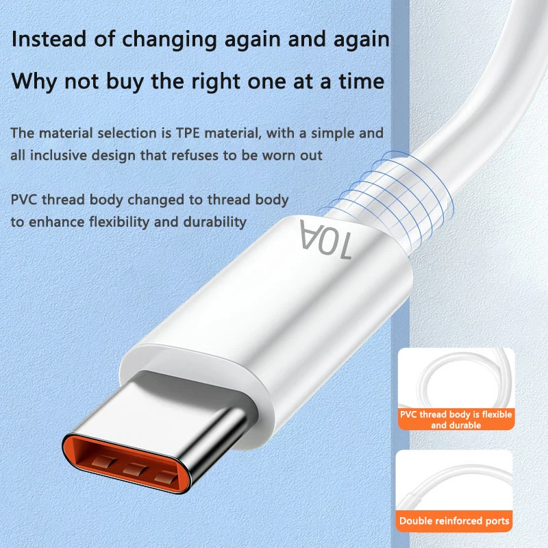 10A 120W USB Type C Super Fast Cable For Huawei 30 Xiaomi redmi Samsung Poco f5 Fast Charging USB C Charger Cable Data Cord