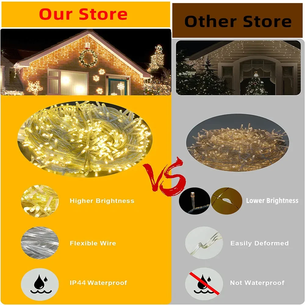 Ramadan Christmas Decoration 2023 For Home Outdoor Waterproof LED Curtain Icicle String Light Street Garland On The House Winter