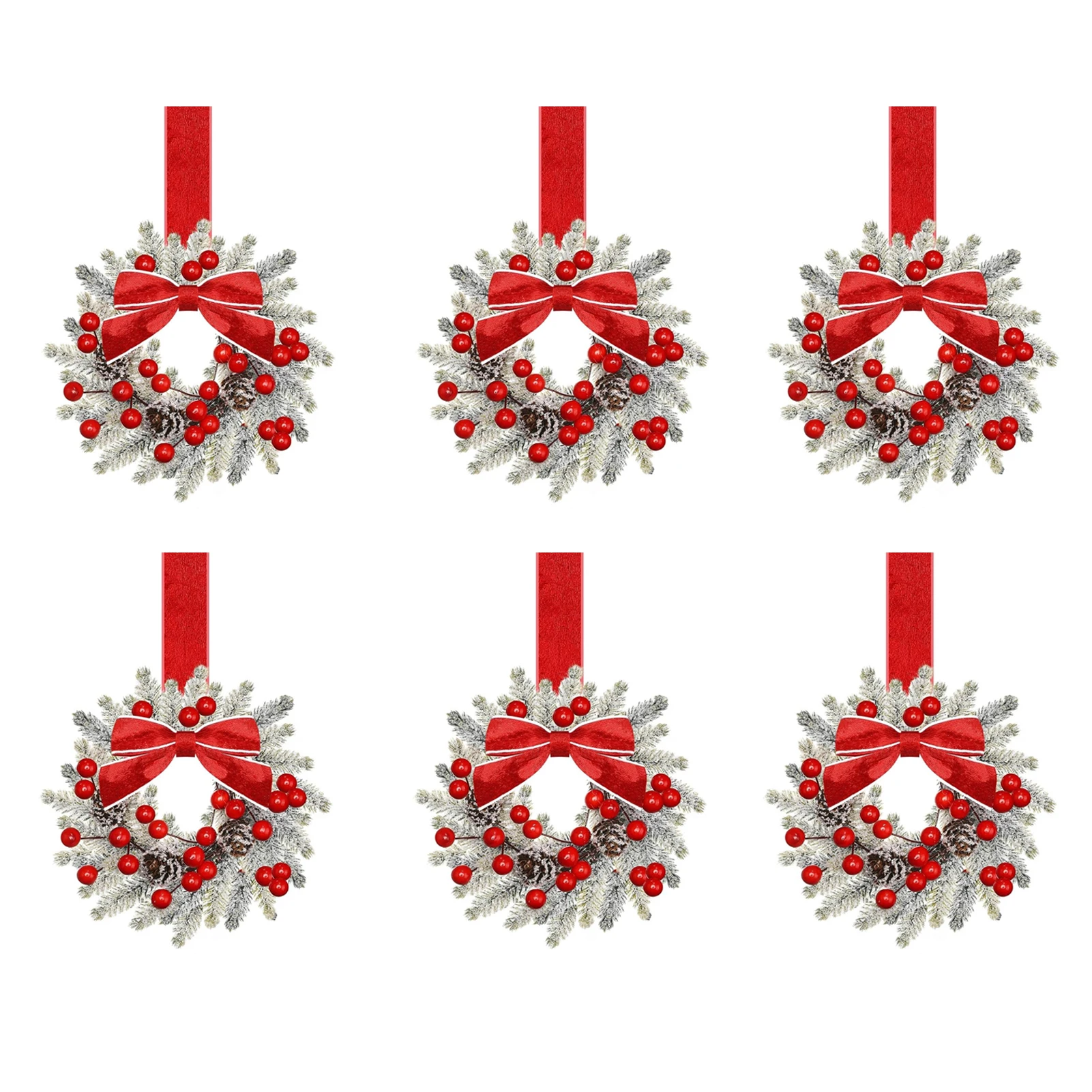 

6 шт. пластиковые рождественские венки для кухонных шкафов, оснащенные искусственными сосновыми иглами, 6 мини-цветочных гирлянд