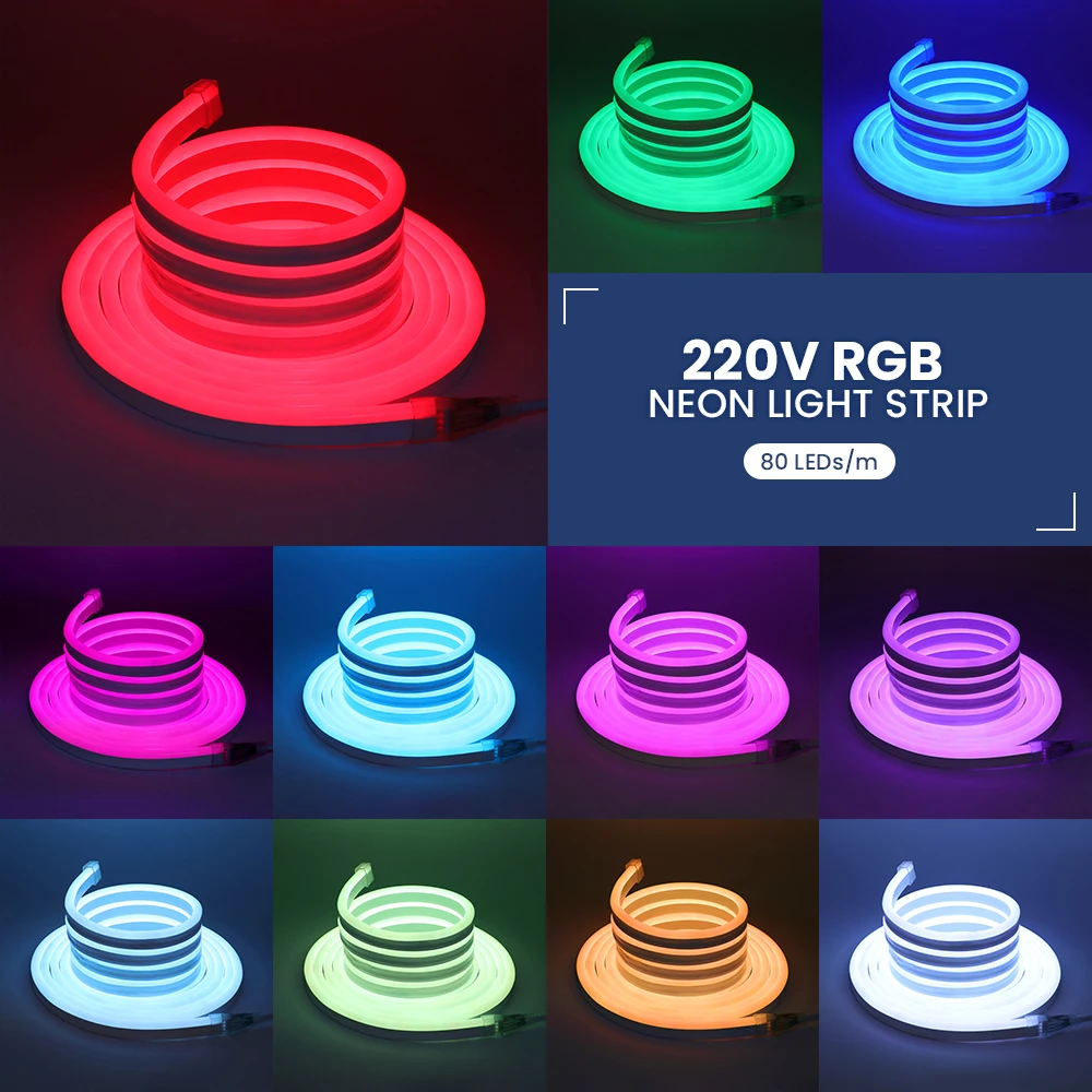 Tuya WIFI Bluetooth 220V RGB Neon Strip Waterproof EU Plug Home Garden Decor White Flexible Ribbon Tape Silicon Tube Light Lamp