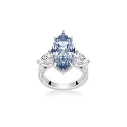 Bellux 925 Silver Synthetic Zircon Jewelry Design Light Blue Marquise Shaped Main Stone 12 Carat Fine Ring