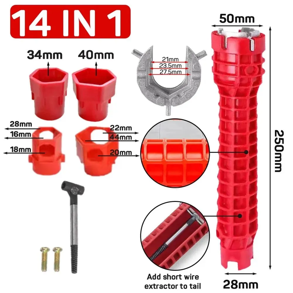 14 In 1 Sink Faucet Wrench Plumbing Repair Tool Anti-slip Handle Double Head Wrench Spanner Installation Tool Set for Kitchen