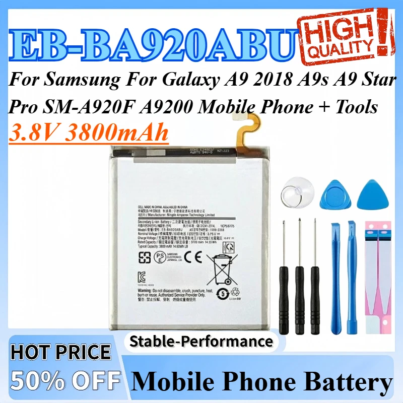 3.8V 3800mAh EB-BA920ABU Battery For Samsung For Galaxy A9 2018 A9s A9 Star Pro SM-A920F A9200 Mobile Phone + Tools