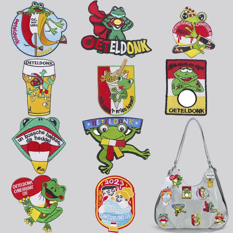 

Iron On Patches for Clothes Cartoon Frog Clothing Stickers Fabric Sewing Embroidered Patch Thermal Adhesive Applique Fusible